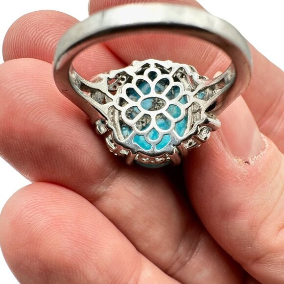 Estate Designer DJOY Turquoise Blue Topaz Sterling Silver Statement Ring Size 9 - Picture 9 of 11